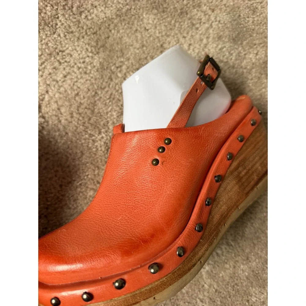 A.S.98 Sandals Wedge Puck Leather Slingback Orange 39 US 9
